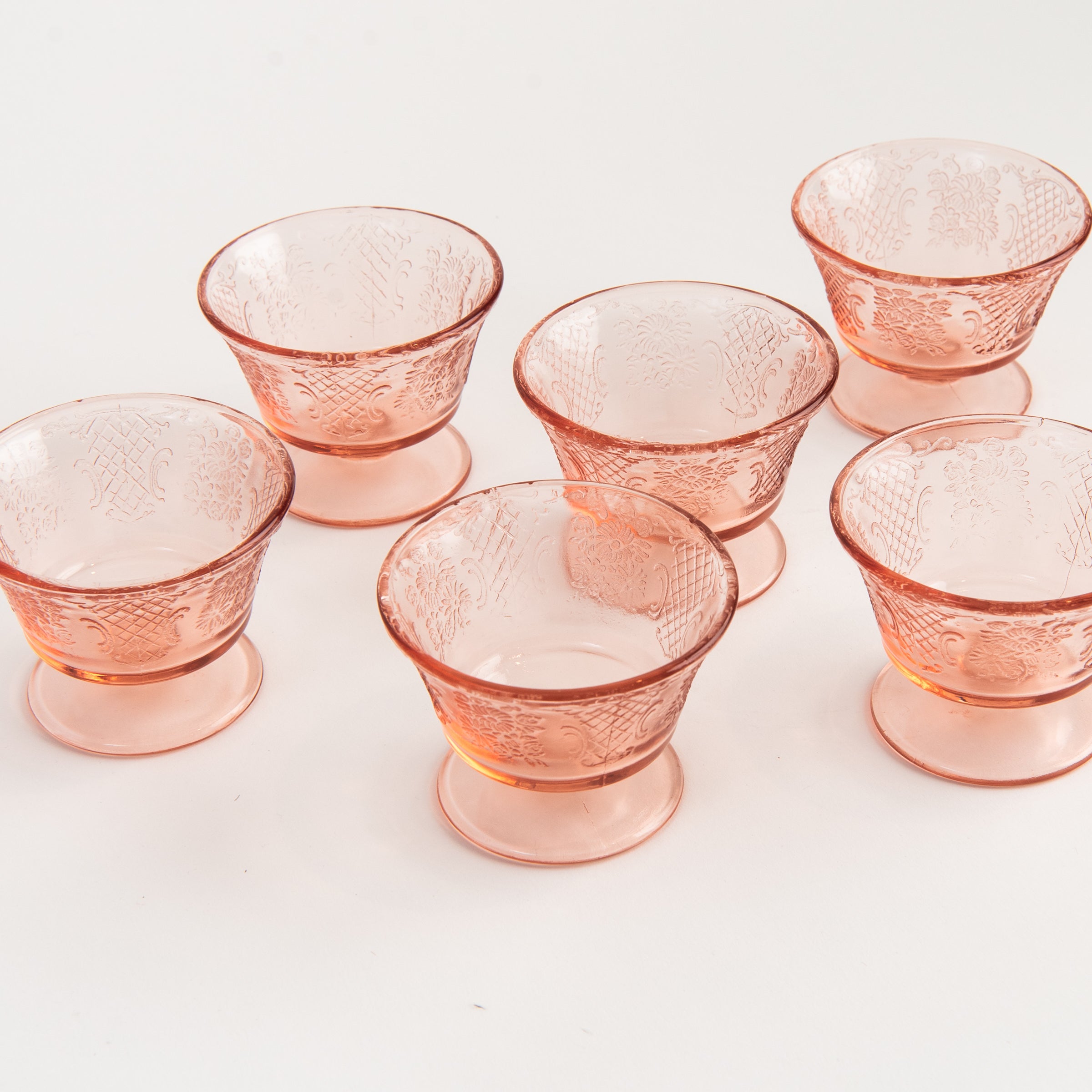 Vintage Depression Glass Footed Cups, Set of 2 on a white background at Addison West