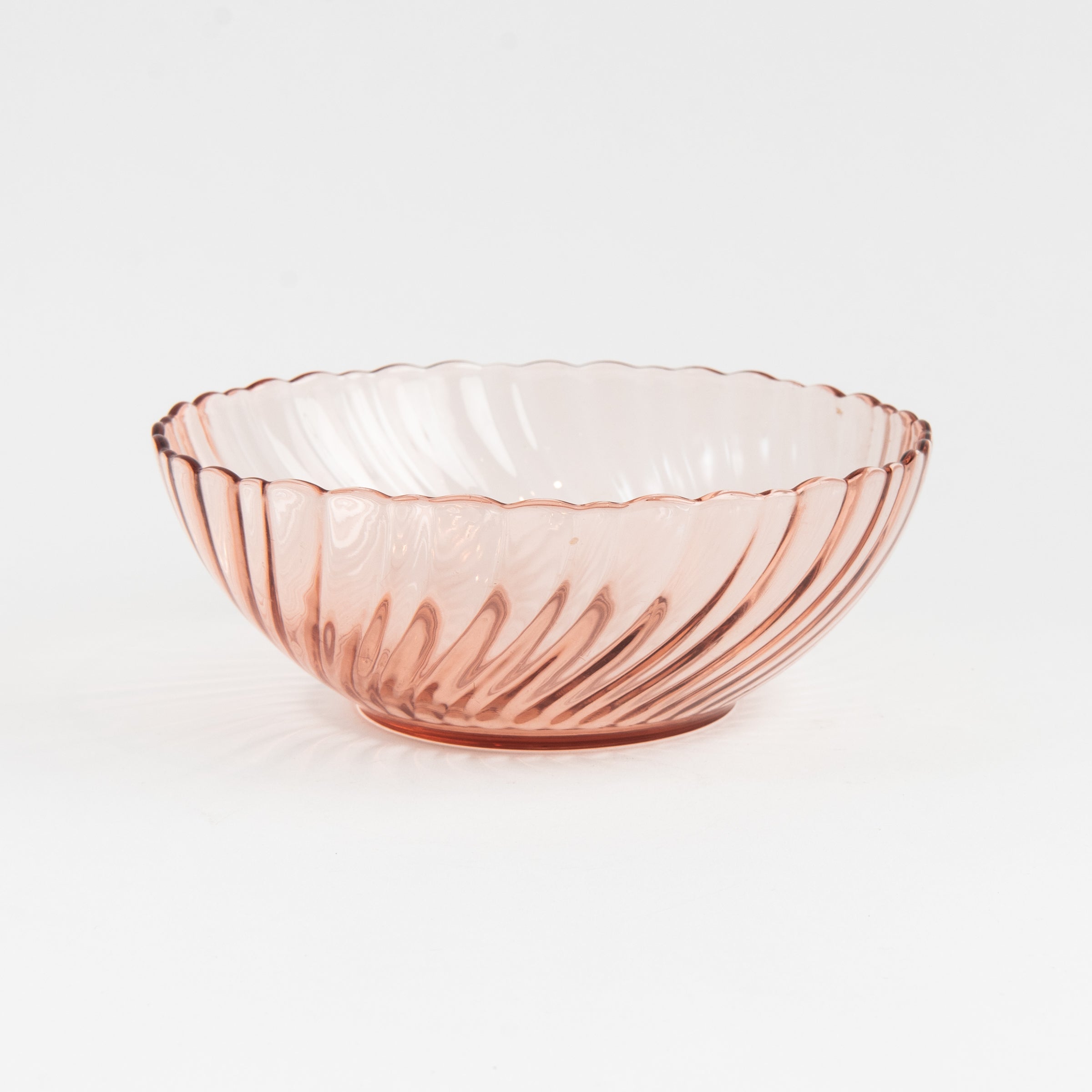 Vintage Blush Glass Serving Bowl on a white background at Addison West