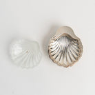 Vintage French Silver Shell Tray with Glass Insert on a white background at Addison West