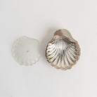 Vintage French Silver Shell Tray with Glass Insert on a white background at Addison West