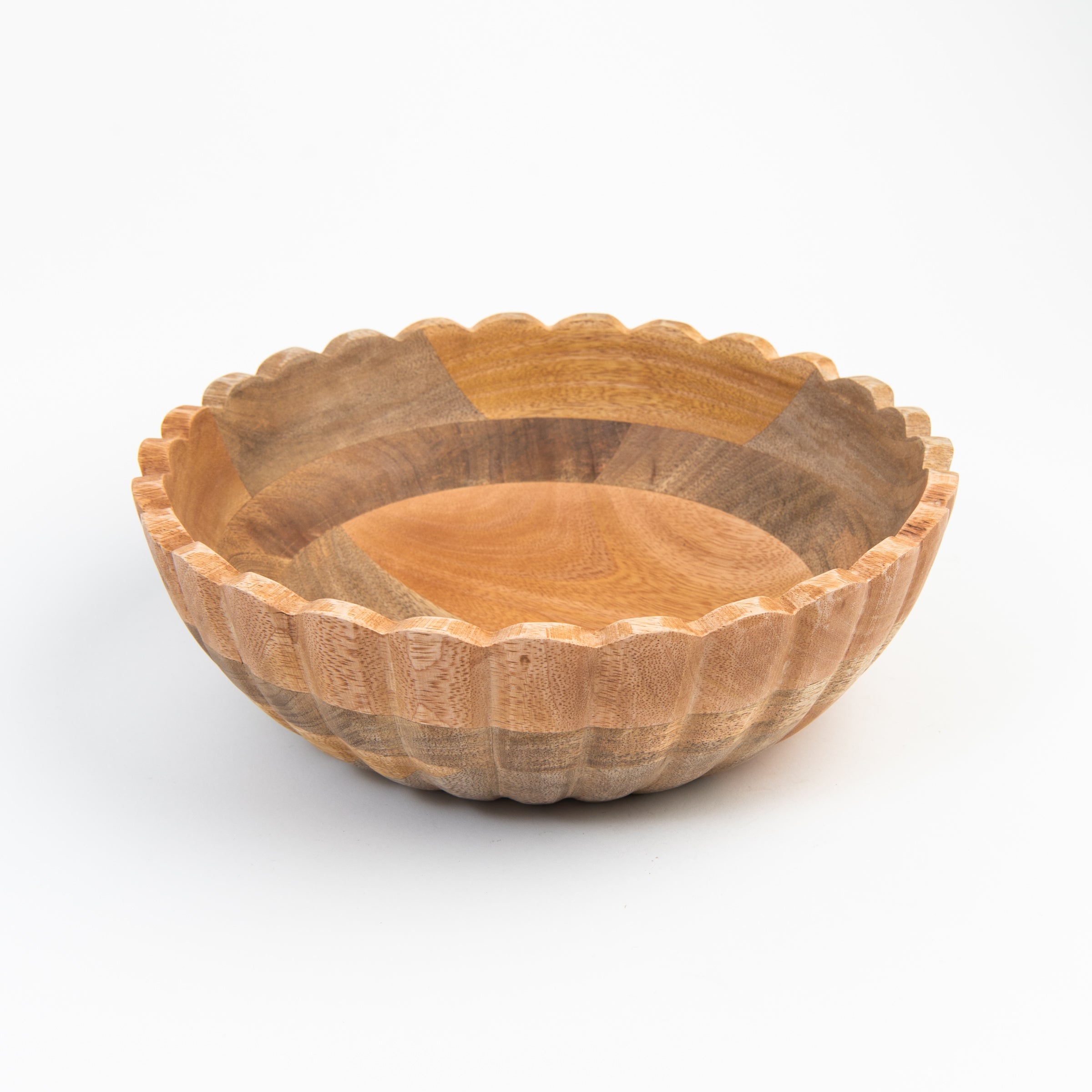 Scalloped Edge Mango Wood Bowl on a white background at Addison West