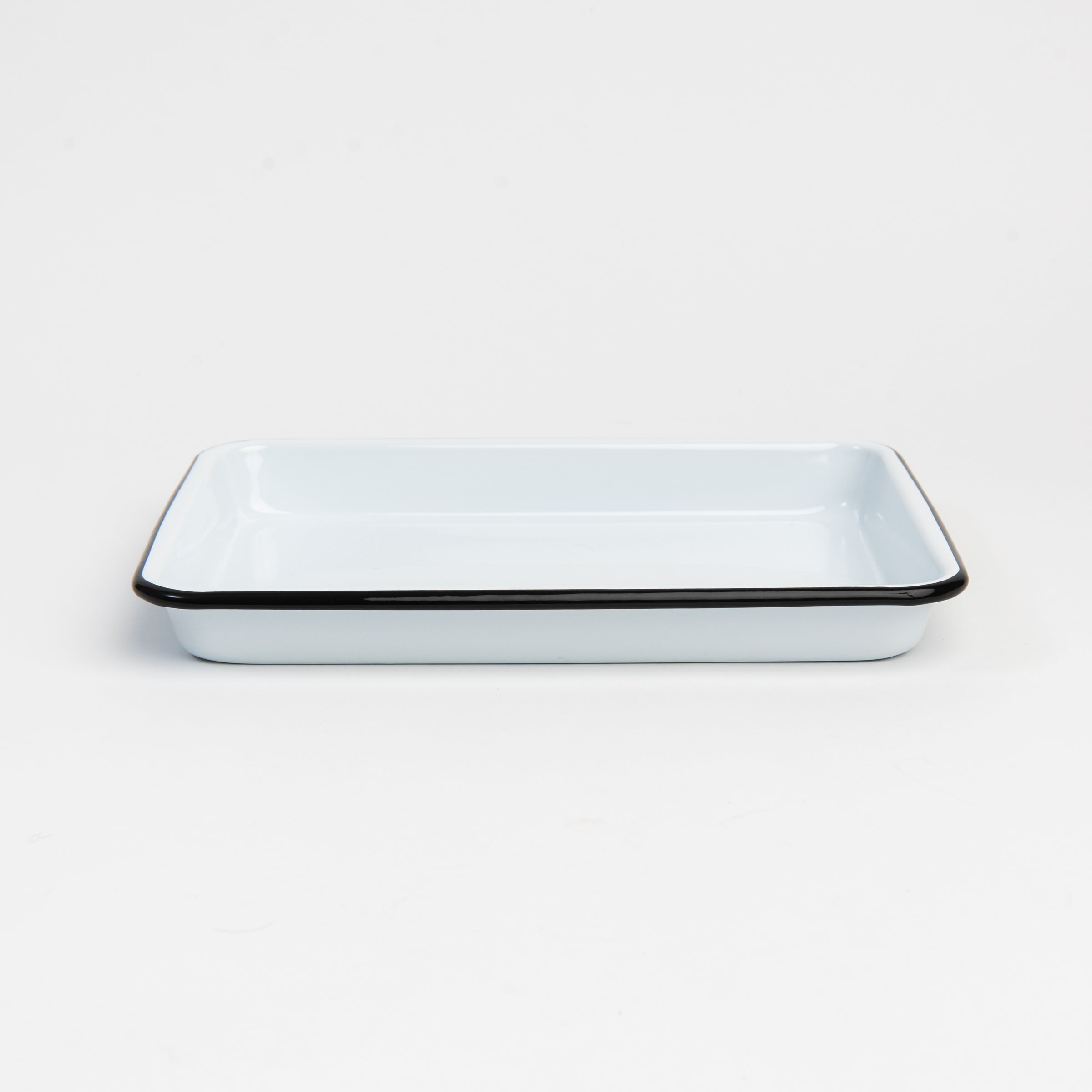 Small Vintage Enamelware Rectangular Tray on a white background at Addison West