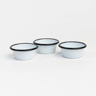 Vintage Enamelware Ramekin, Black Rim on a white background at Addison West