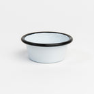 Vintage Enamelware Ramekin, Black Rim on a white background at Addison West