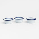 Vintage Enamelware Ramekin, Blue Rim on a white background at Addison West