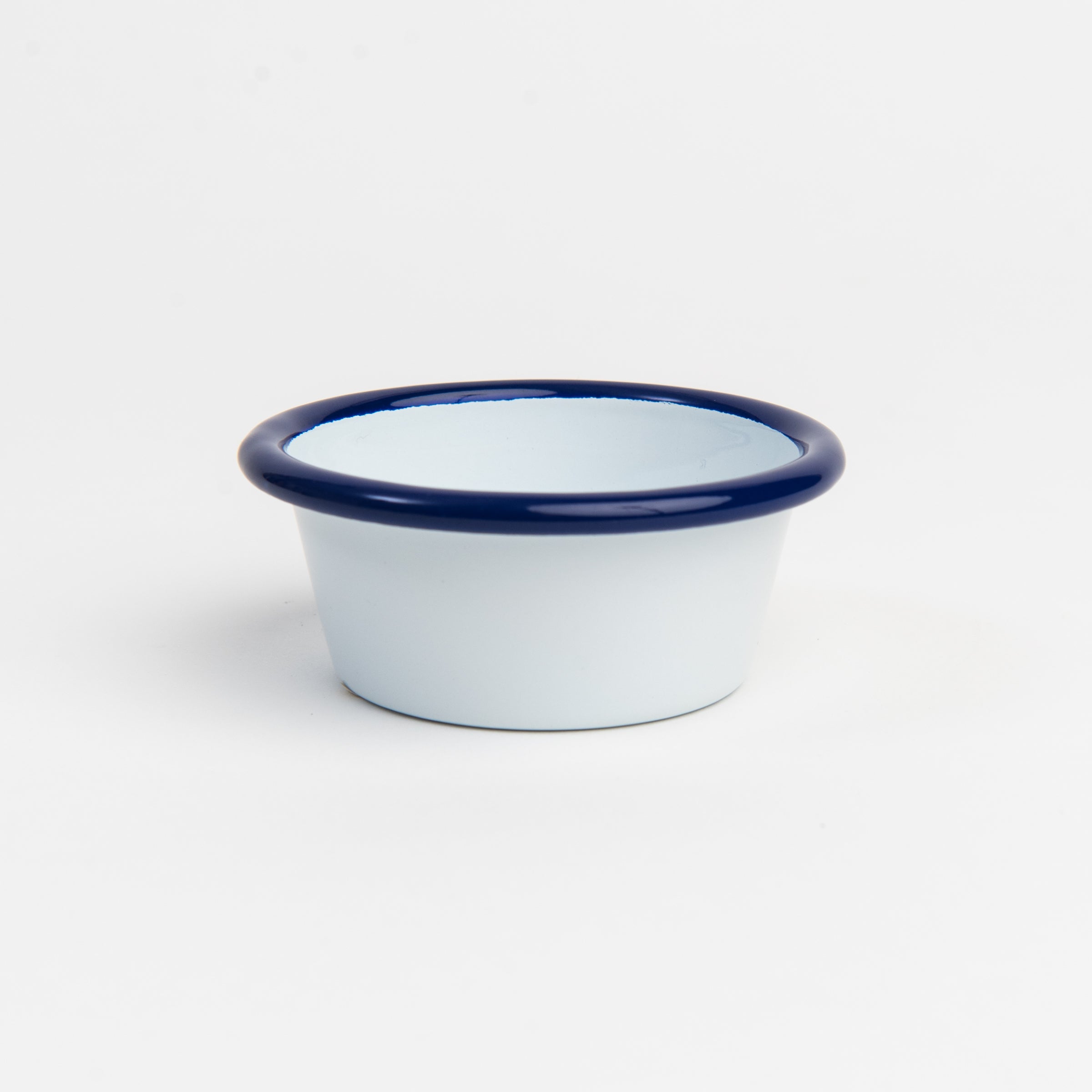 Vintage Enamelware Ramekin, Blue Rim on a white background at Addison West