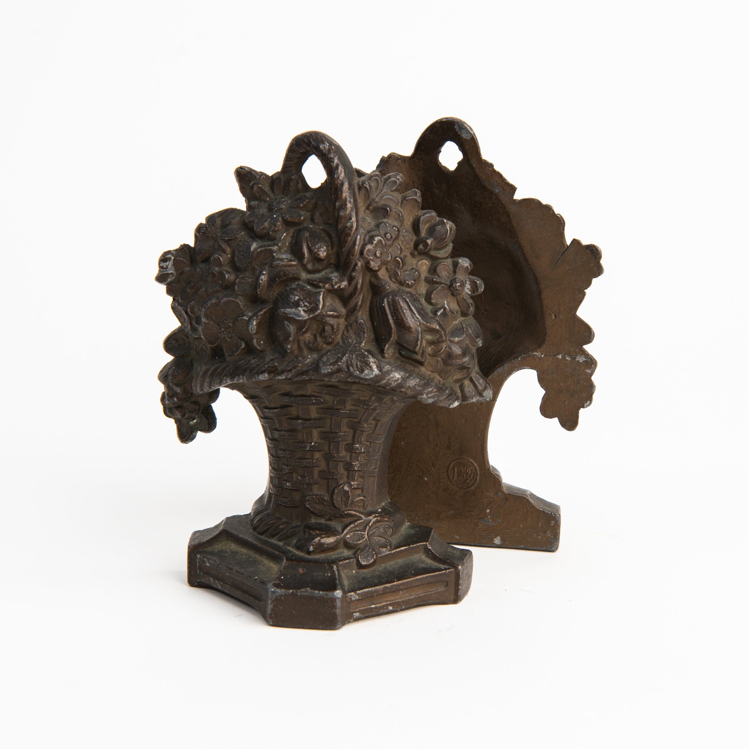 Vintage Cast Iron Flower Bookends on a white background at Addison West