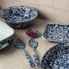Crow Canyon Cobalt Swirl Enamelware on a table at Addison West
