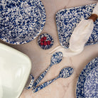 Crow Canyon Cobalt Swirl Enamelware on a table at Addison West