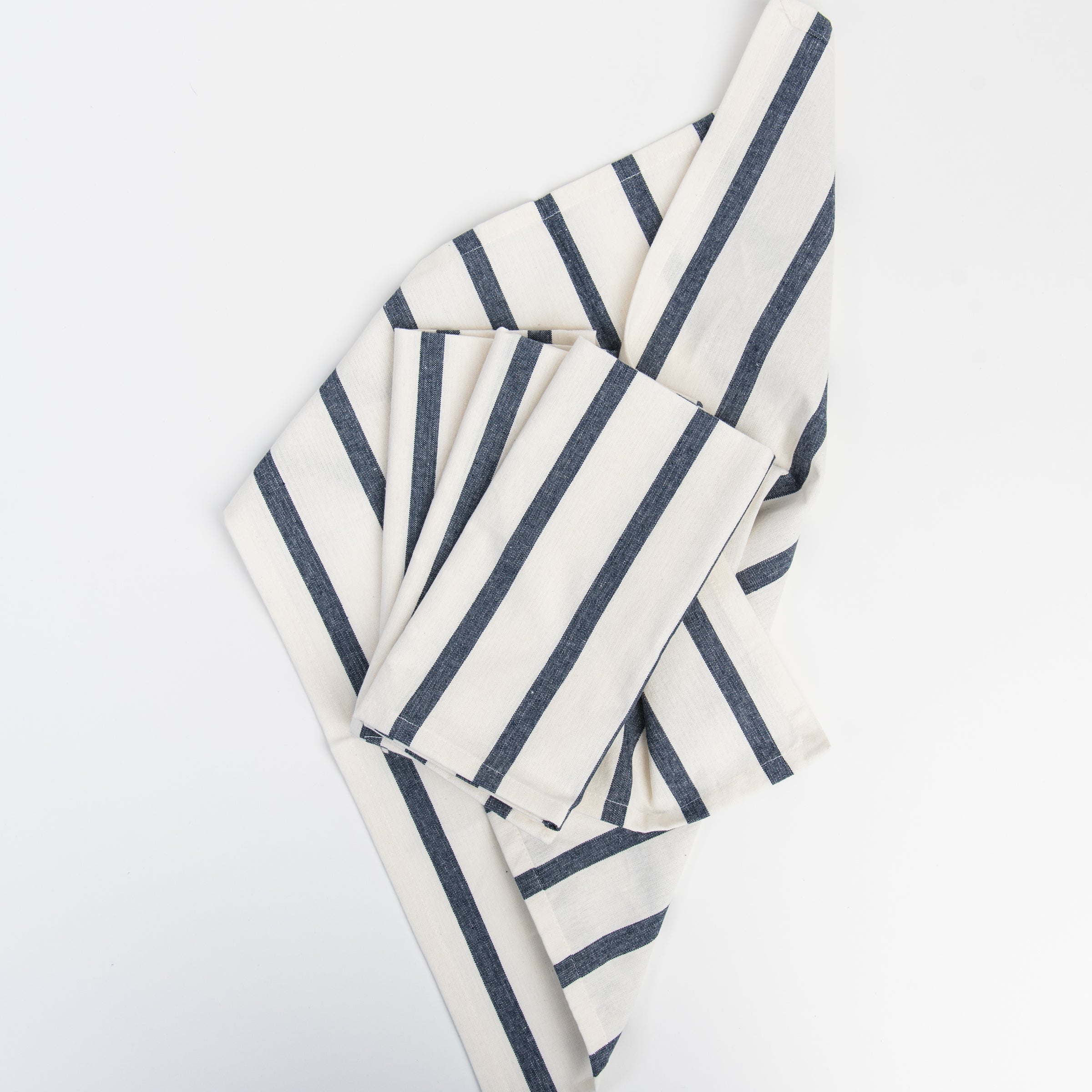 Denim Blue Striped Napkins, Set of 4 on a white background at Addison West