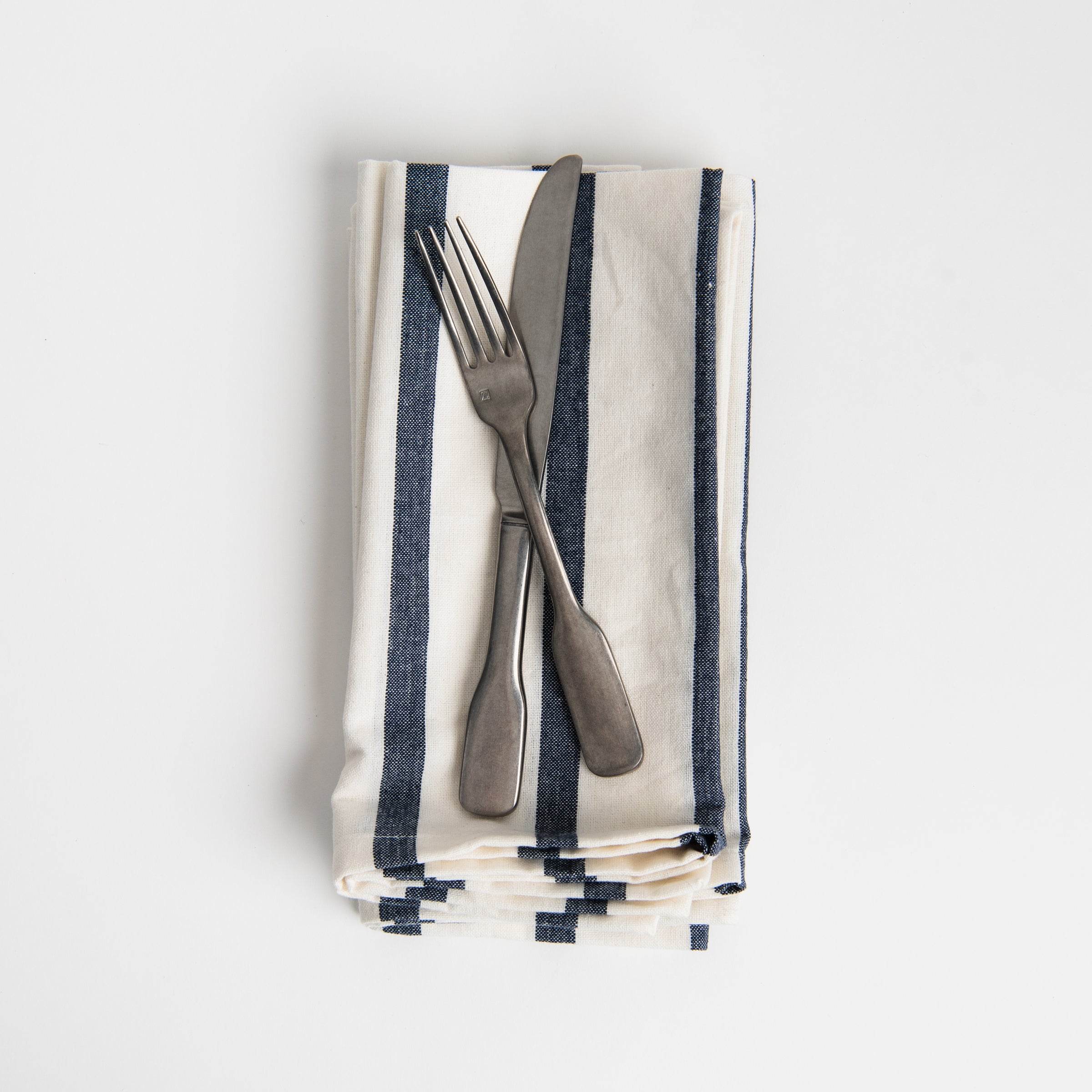 Denim Blue Striped Napkins, Set of 4 on a white background at Addison West