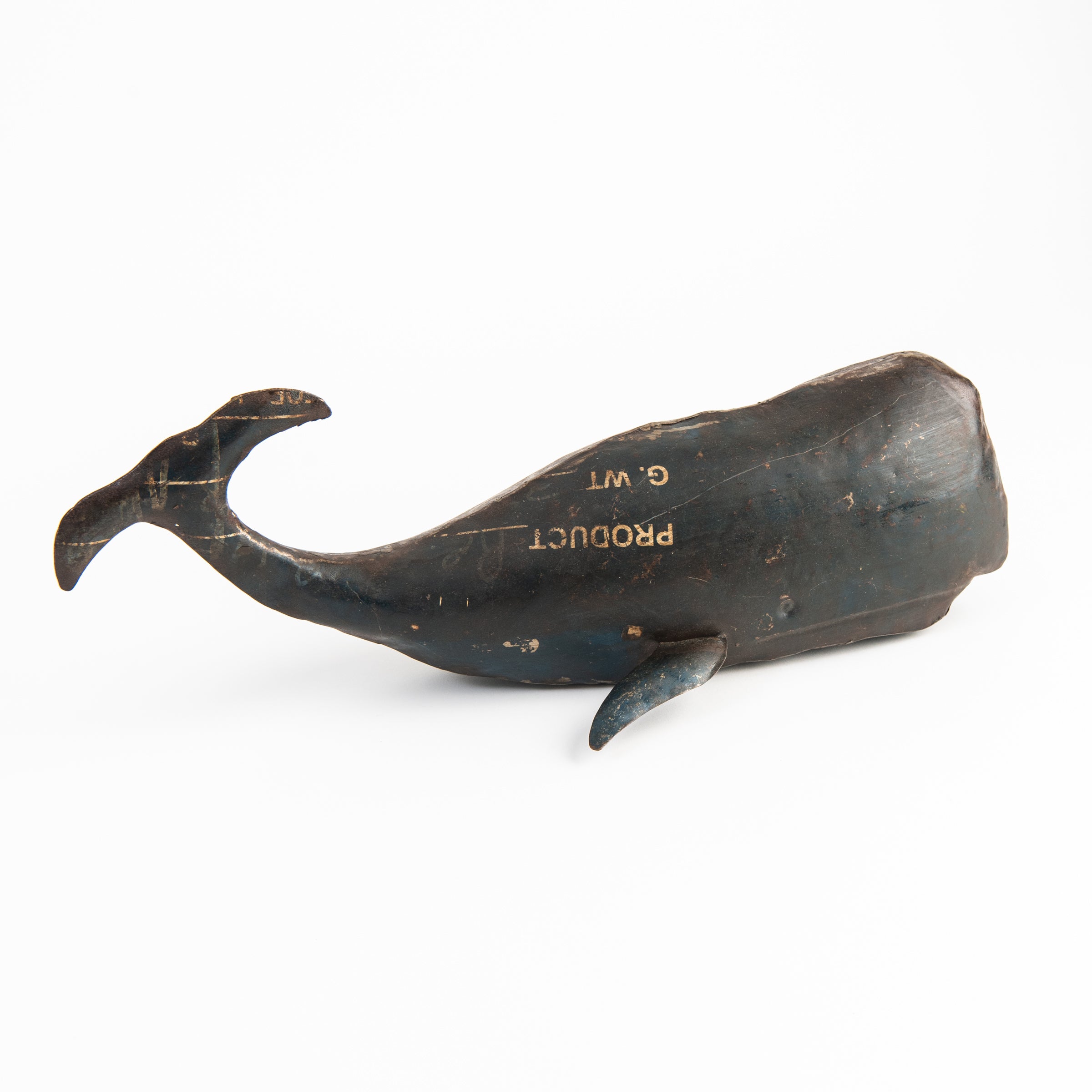 Large Reclaimed Metal Whale on a white background at Addison West