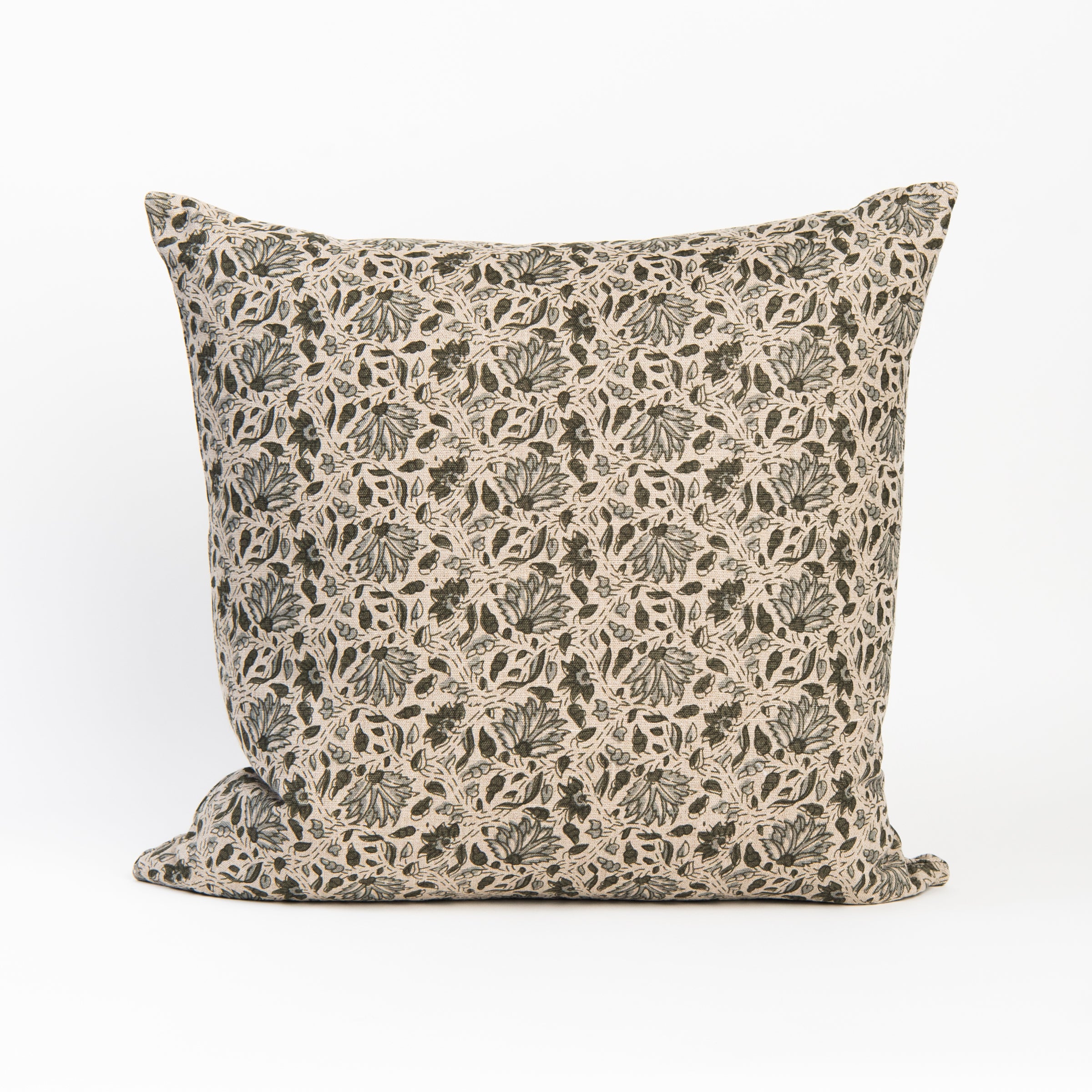 Isha Ocra Sage 22" Square Pillow on a white background at Addison West