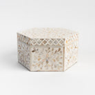 Mother of Pearl Hexagon Box on a white background at Addison West