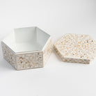 Mother of Pearl Hexagon Box on a white background at Addison West