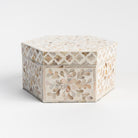 Mother of Pearl Hexagon Box on a white background at Addison West