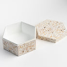 Mother of Pearl Hexagon Box on a white background at Addison West