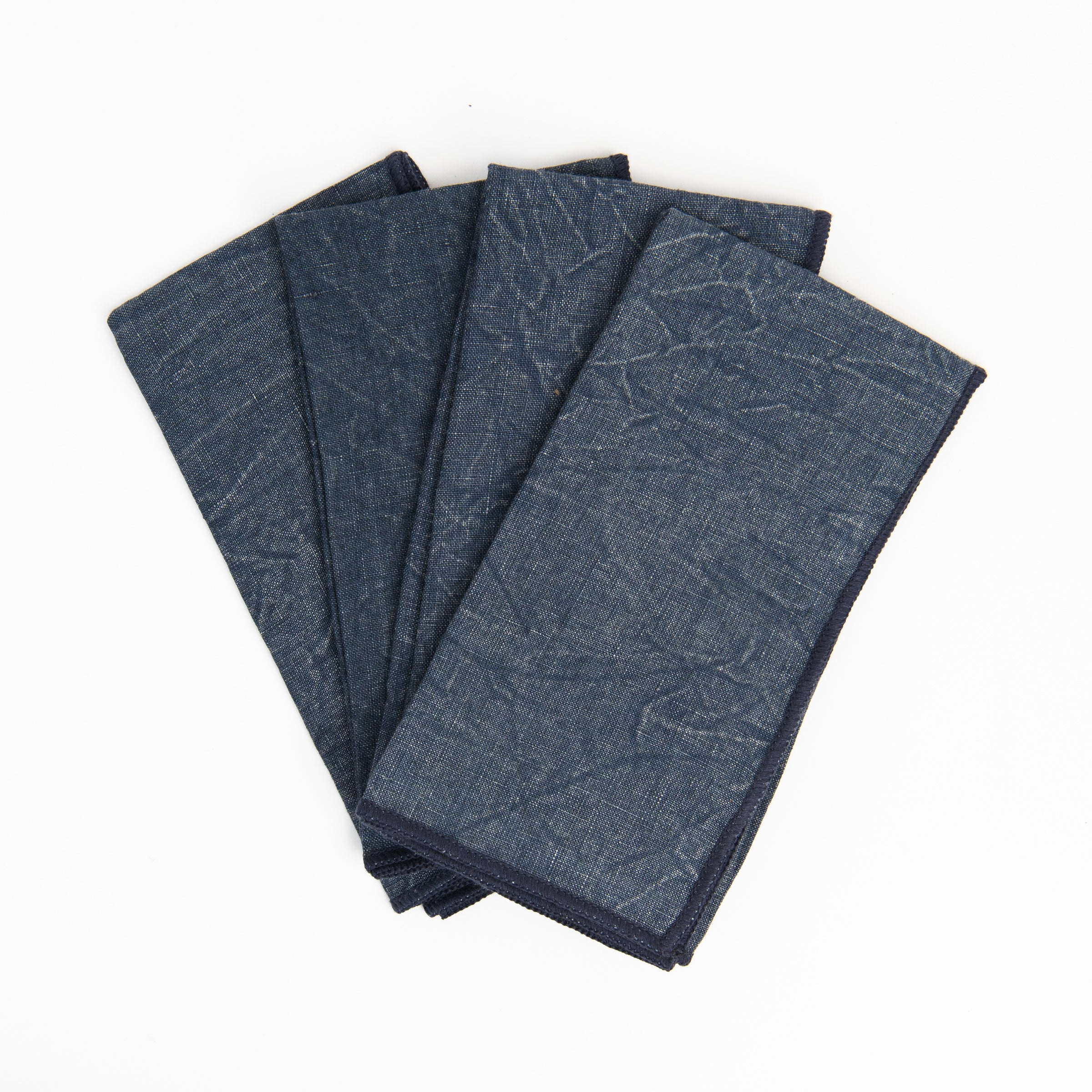 Stonewash Navy Linen Napkins, Set of 4 on a white background at Addison West