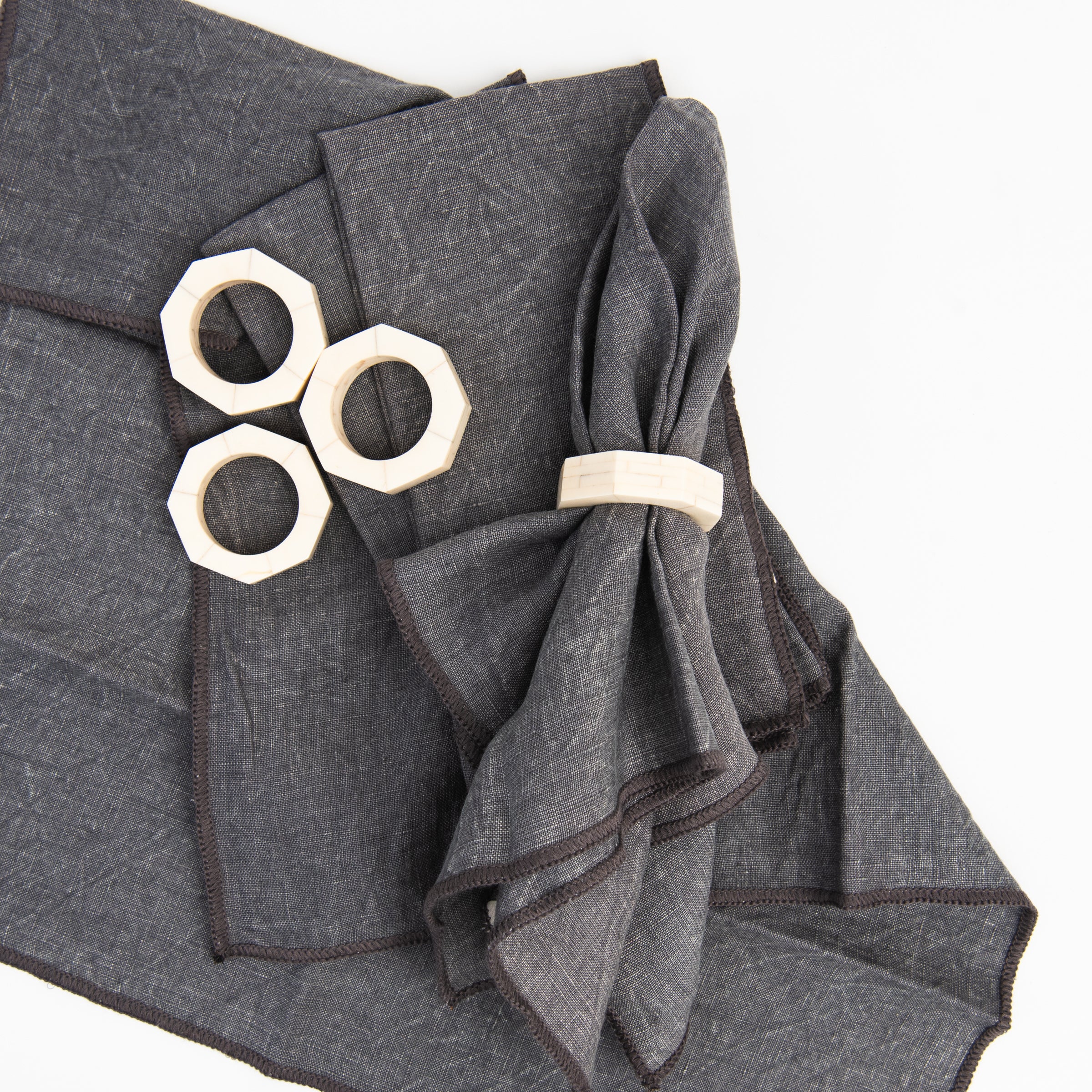 Stonewash Slate Linen Napkins, Set of 4 on a white background at Addison West