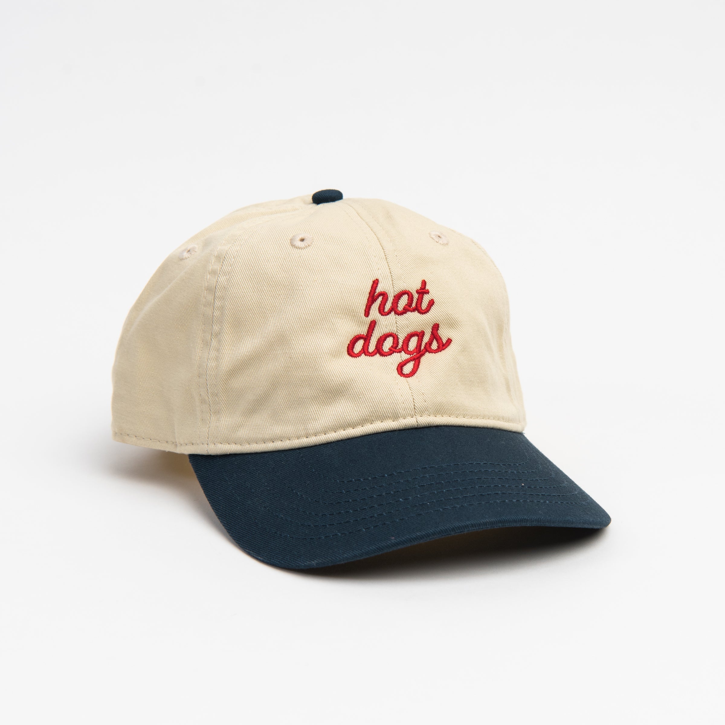 Hot Dog Baseball Hat in Khaki on a white background at Addison West