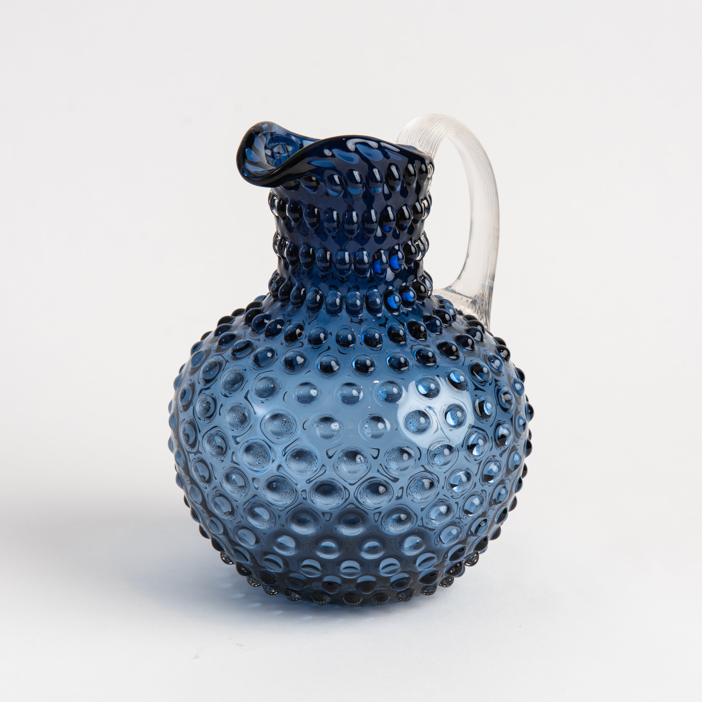 Hobnail Glass Pitcher in Atlantic Blue on a white background at Addison West