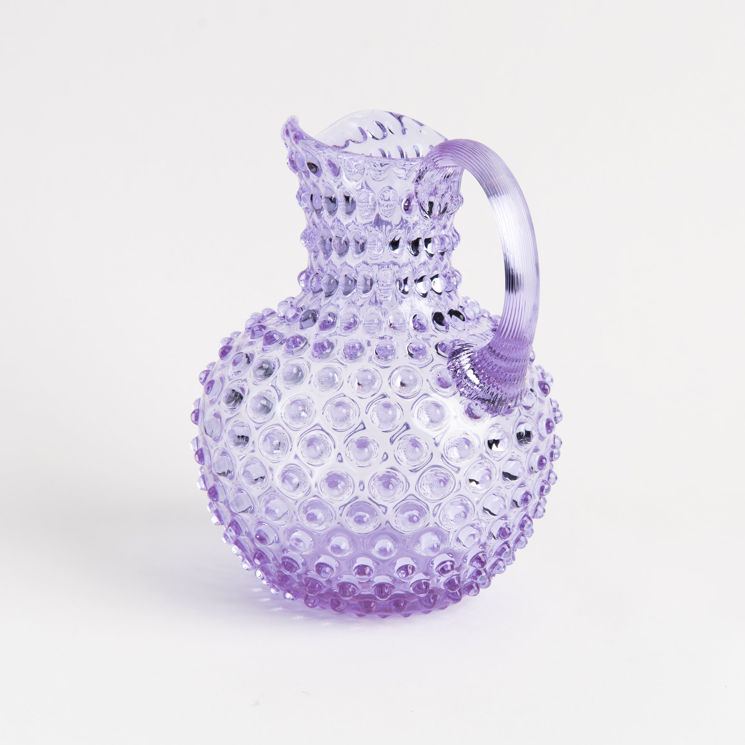 Hobnail Glass Pitcher in Lilac Bloom on a white background at Addison West