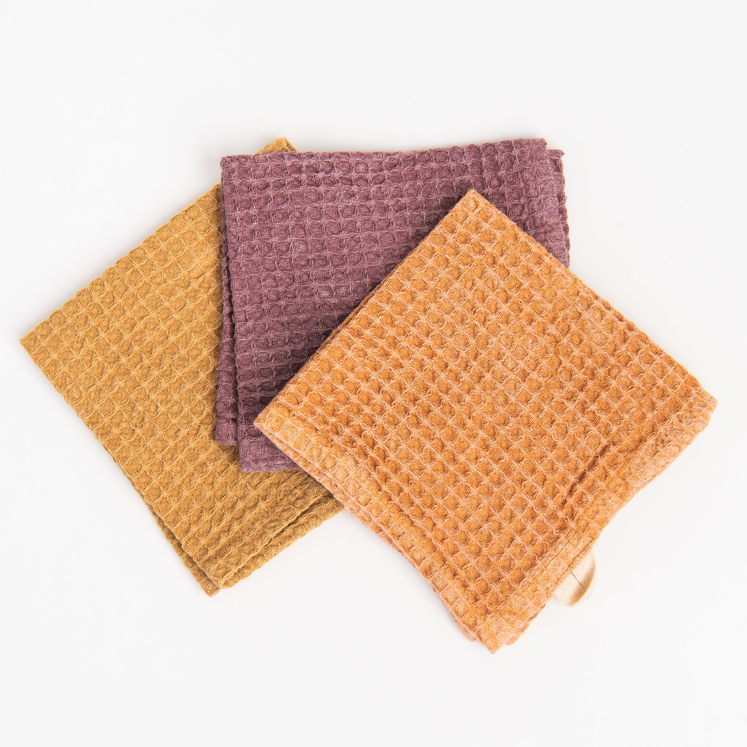 Stonewashed Waffle Dish Cloths, Set of 3 on a white background at Addison West