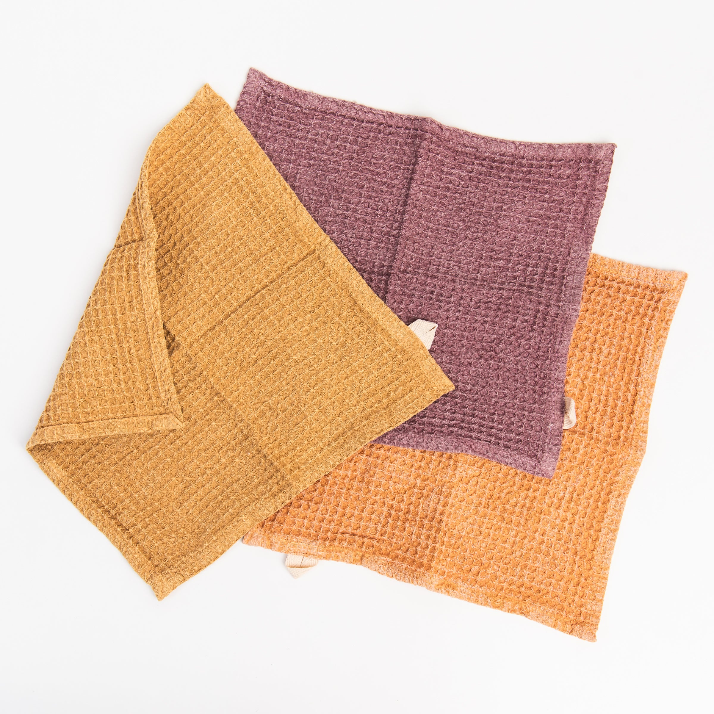 Stonewashed Waffle Dish Cloths, Set of 3 on a white background at Addison West