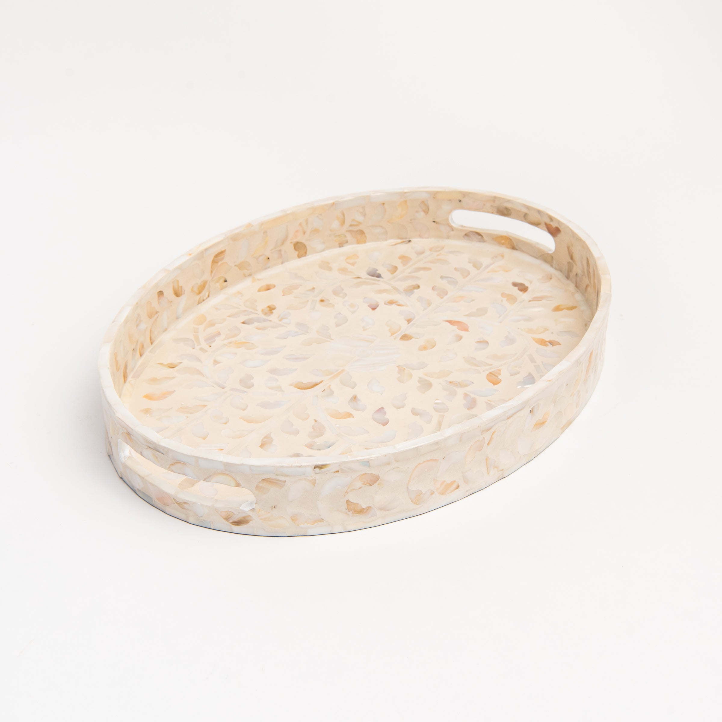 Small Mother of Pearl Oval Tray on a white background at Addison West