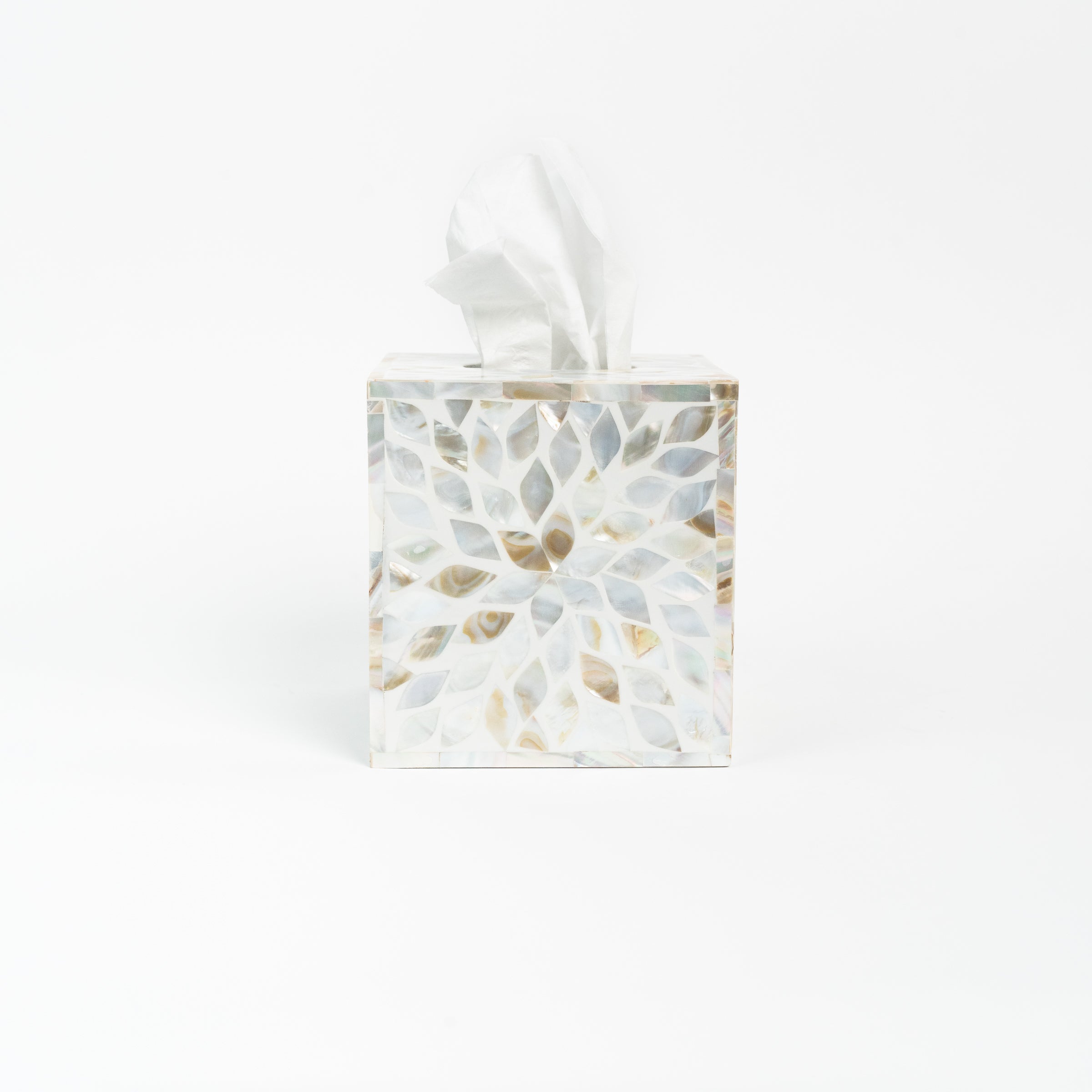 Mother of Pearl Tissue Box Cover on a white background