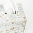 Close up of Mother of Pearl Tissue Box Cover on a white background