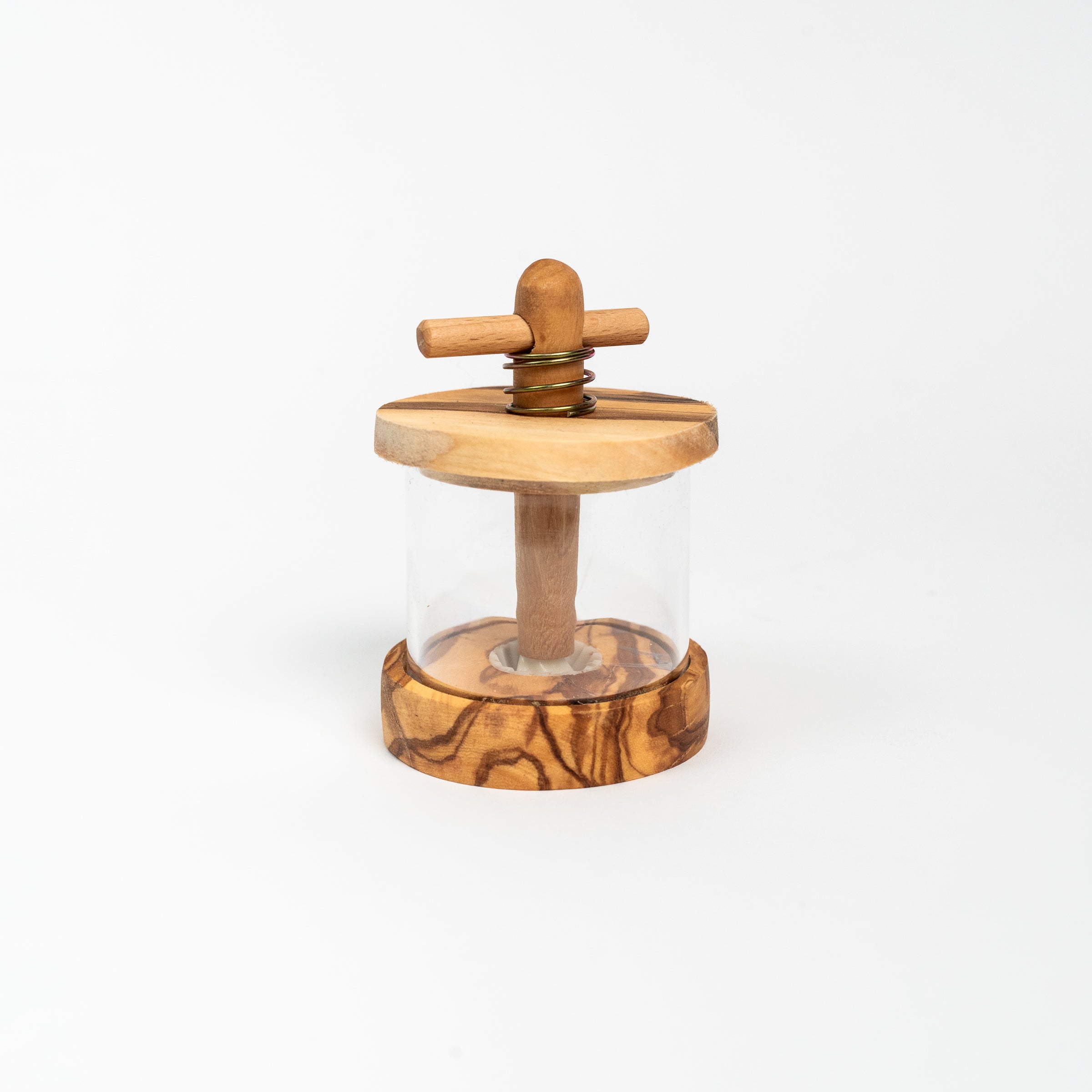 Olive Wood Herb Mill on a white background