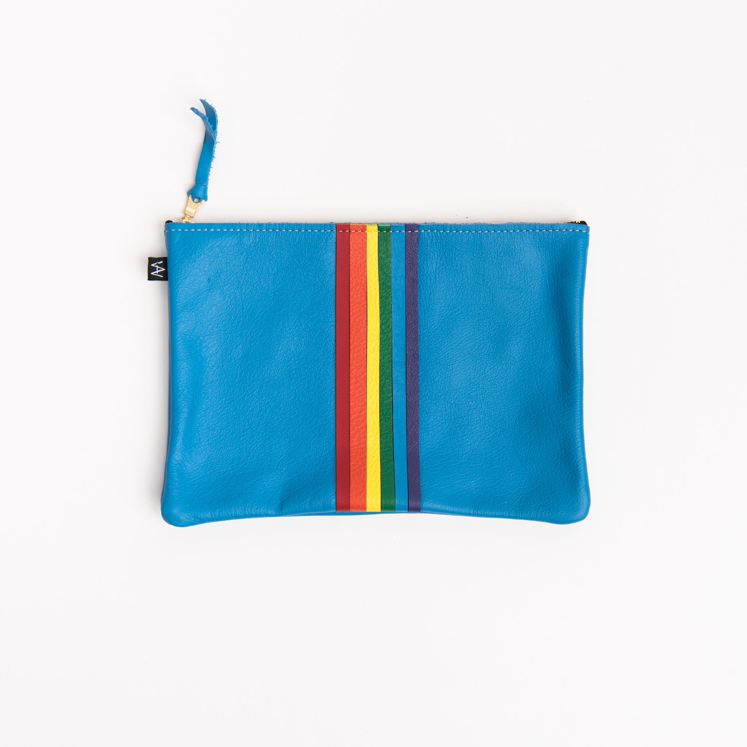 Rainbow Carter Leather Clutch - Moto Blue on a white background at Addison West