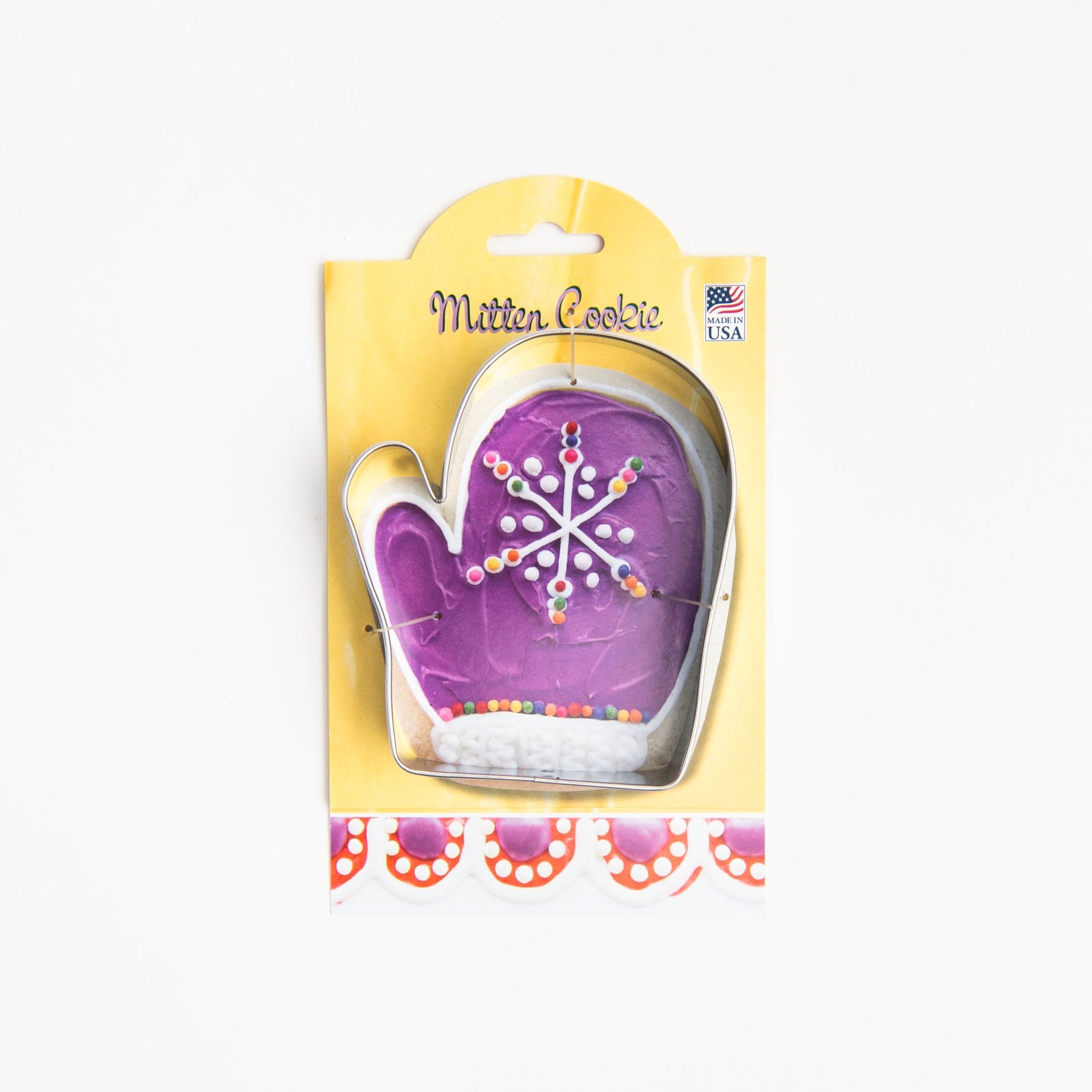 Mitten Cookie Cutter with Recipe Card on a white background at Addison West