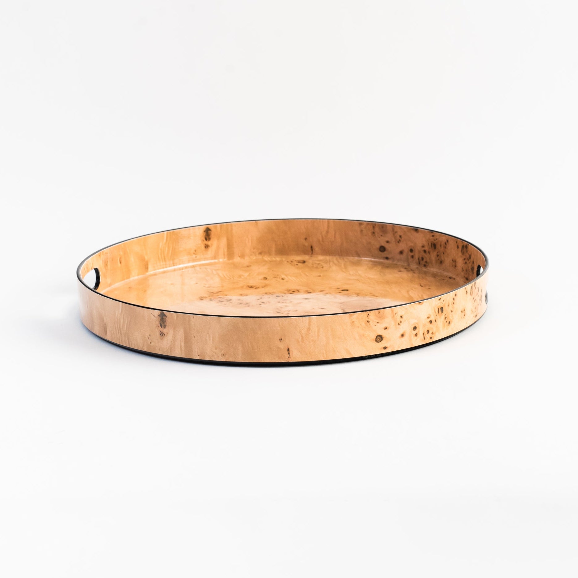 Burl Wood Round Tray - Medium on a white background at Addison West