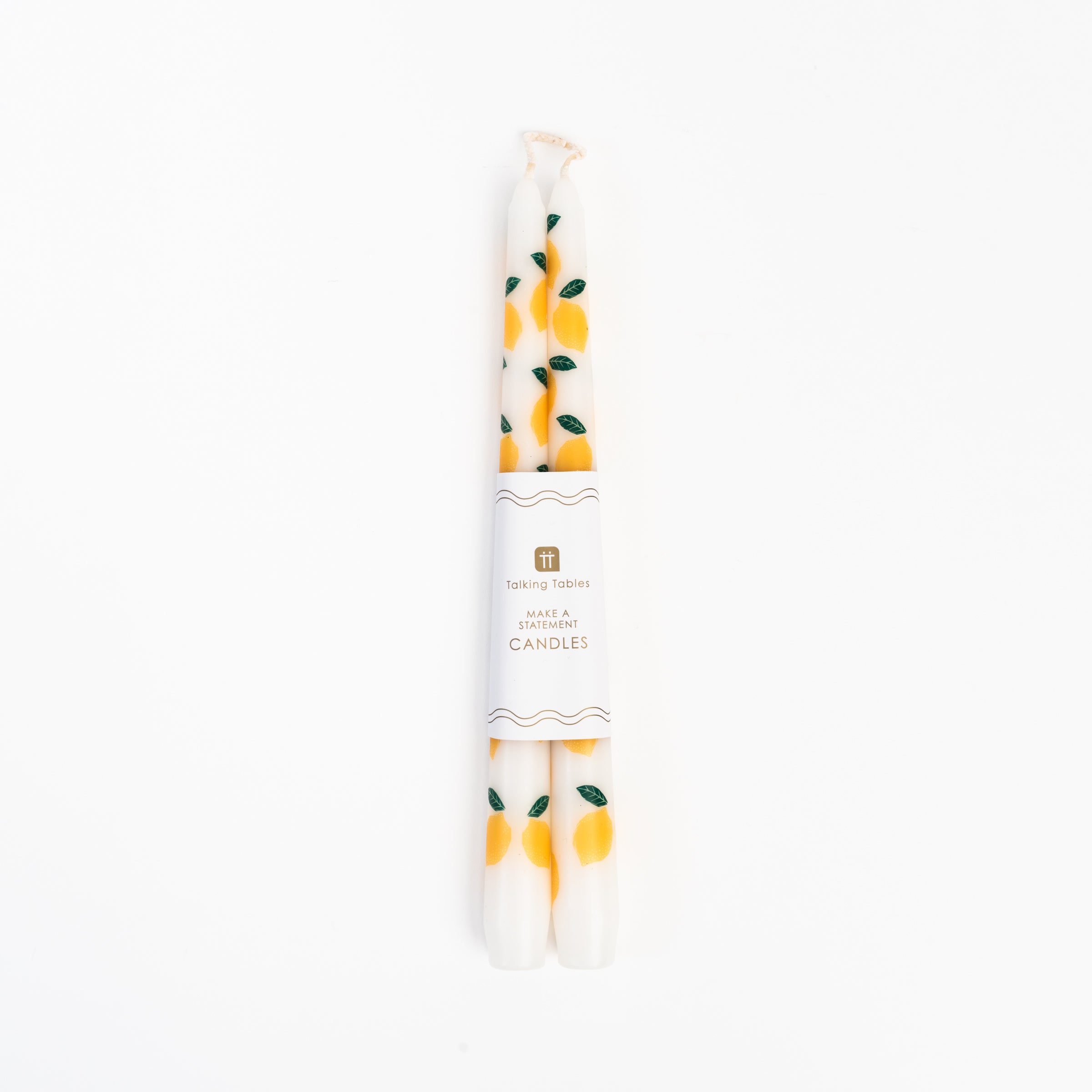 Lemon Pattern Taper Candles on a white background at Addison West
