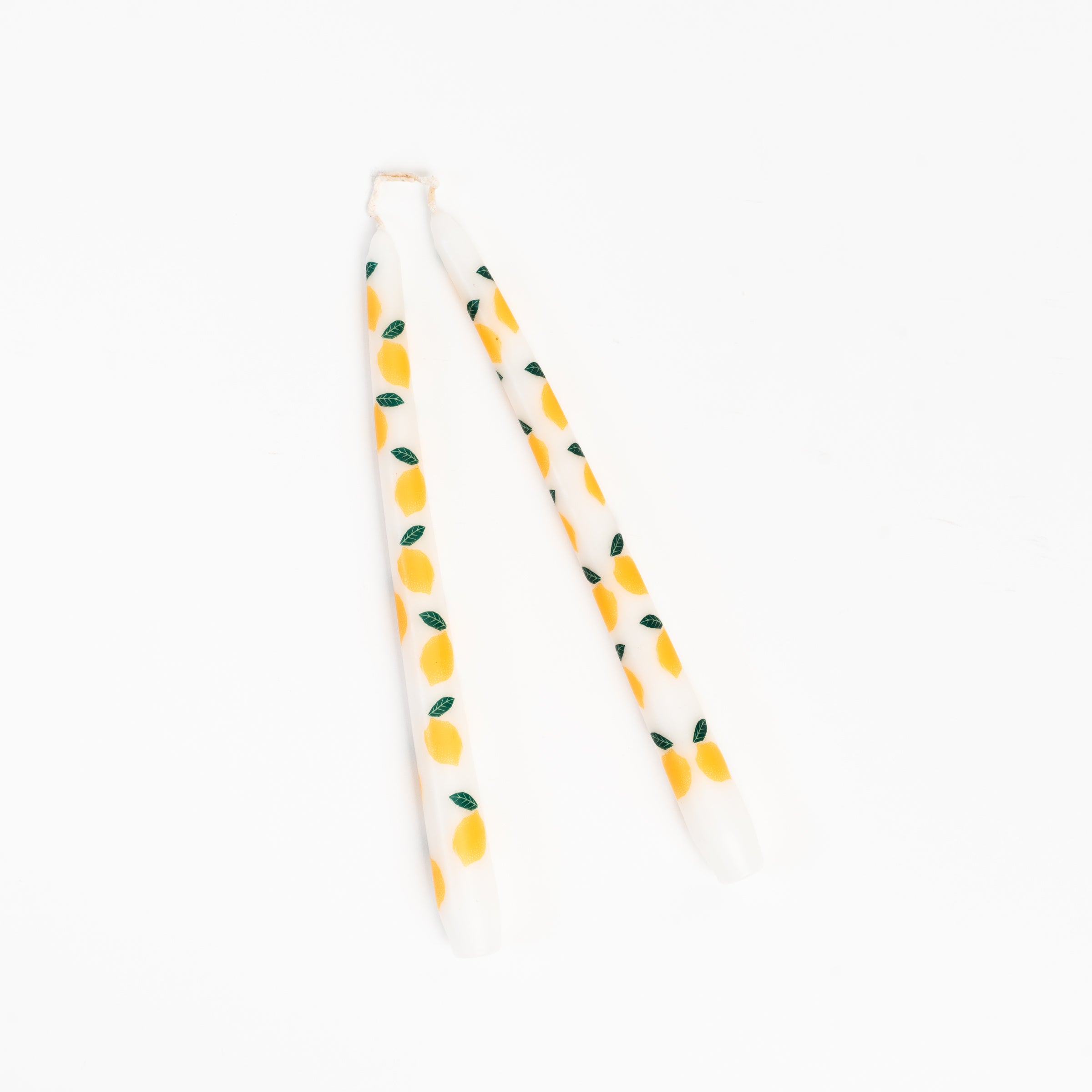 Lemon Pattern Taper Candles on a white background at Addison West