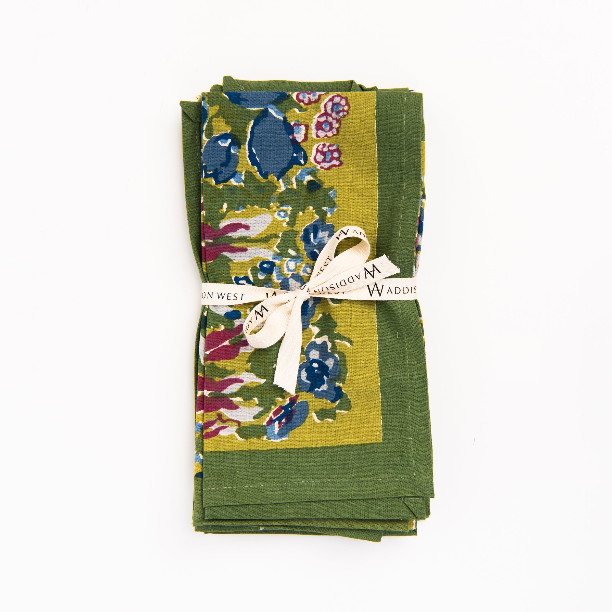 French Garden Green and Blue Napkins on a white background at Addison West