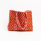 Hand Block Print Tote in Chili on a white background at Addison West