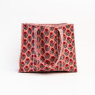 Hand Block Print Tote in Pink Poppy on a white background at Addison West