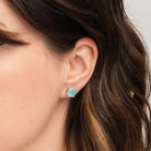 Emmy Studs in Aqua Chalcedony on a model at Addison West
