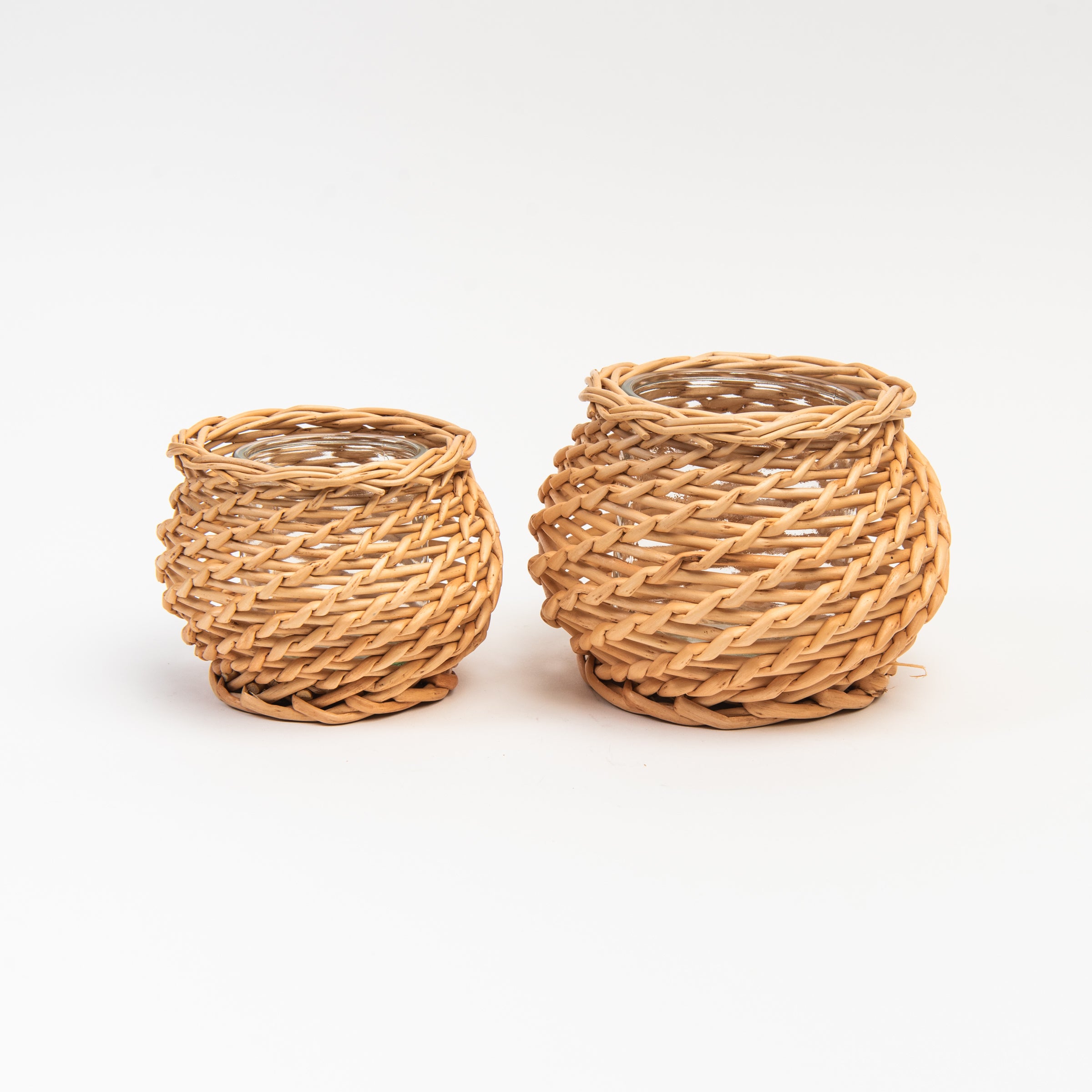 Basketweave Candle Holder, Round on a white background at Addison West