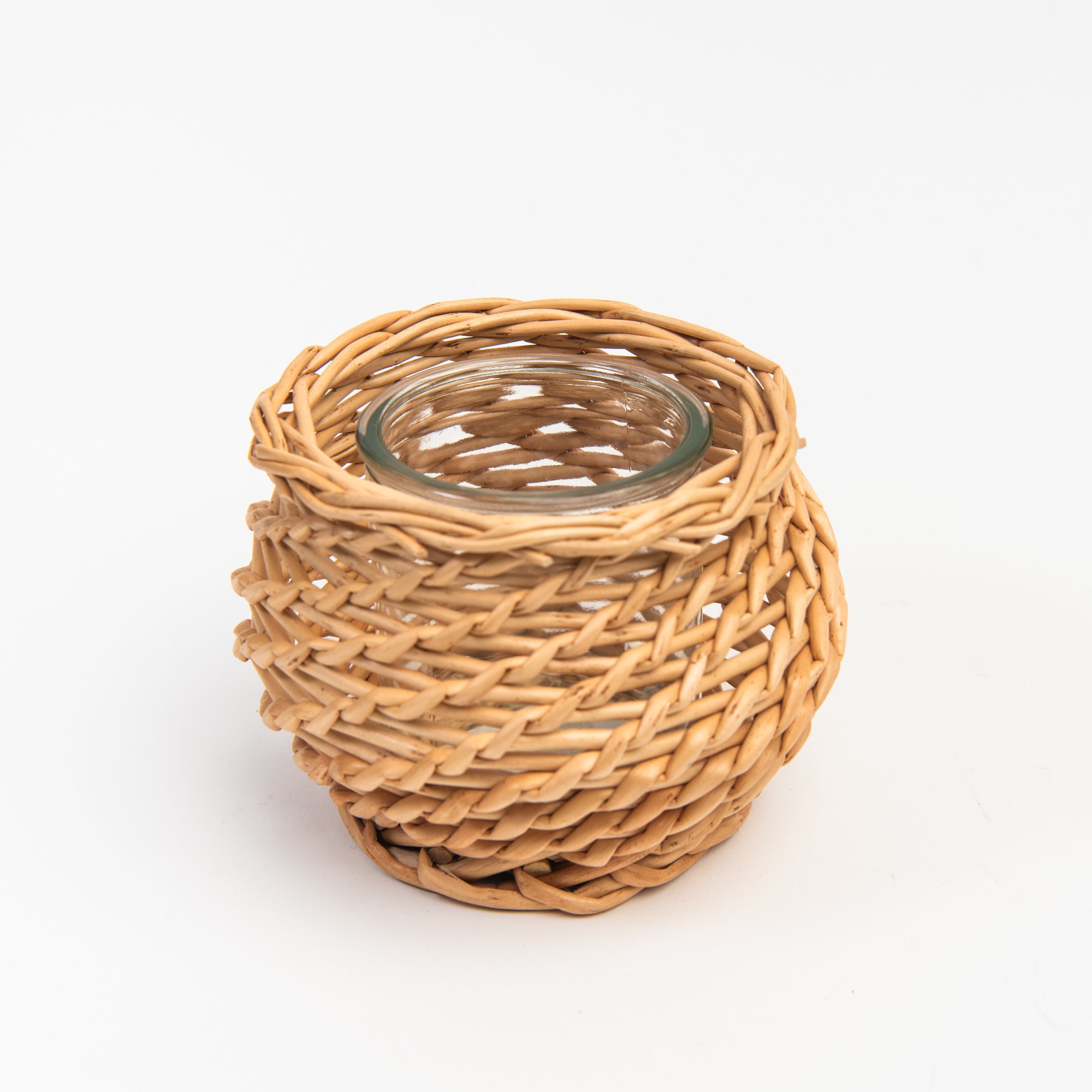 Basketweave Candle Holder, Round on a white background at Addison West