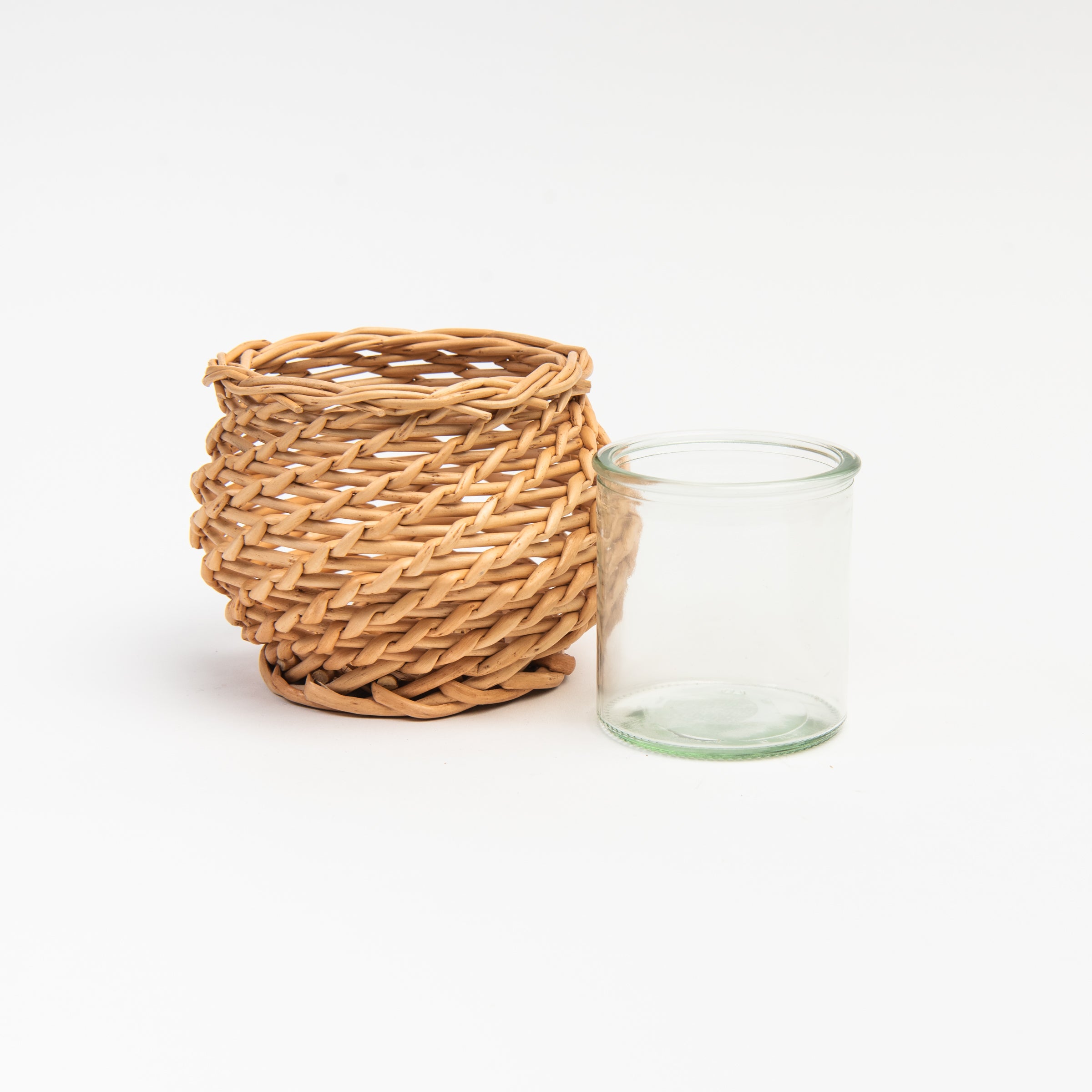 Basketweave Candle Holder, Round on a white background at Addison West