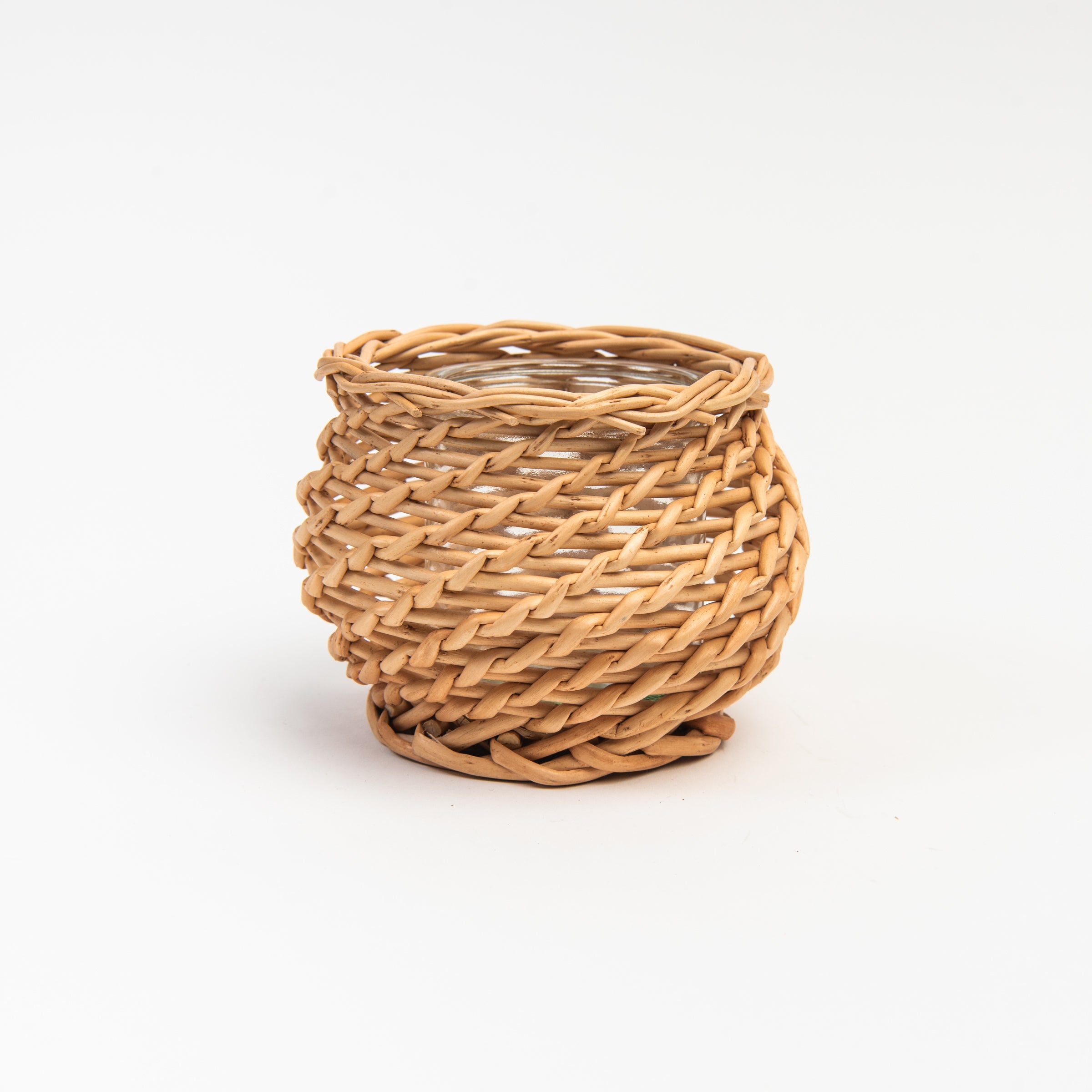 Basketweave Candle Holder, Round on a white background at Addison West
