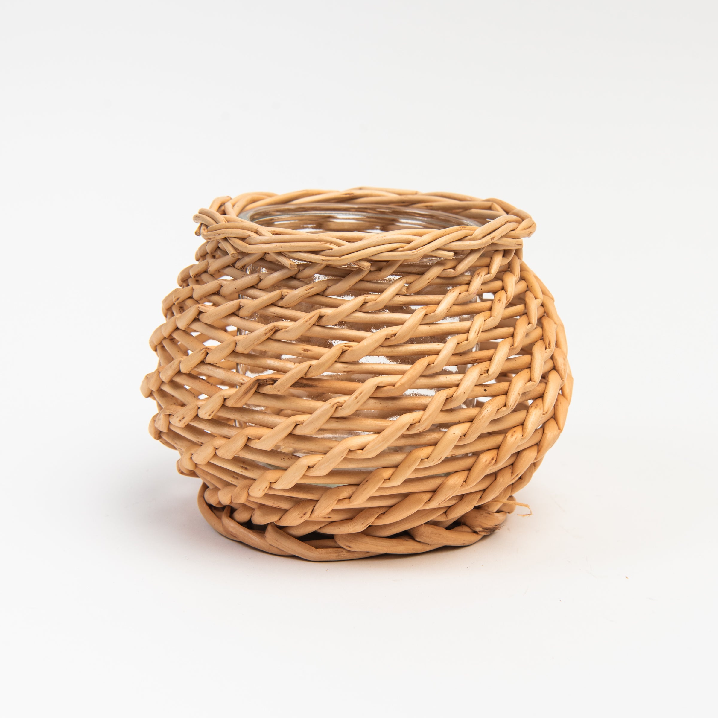 Basketweave Candle Holder, Round on a white background at Addison West