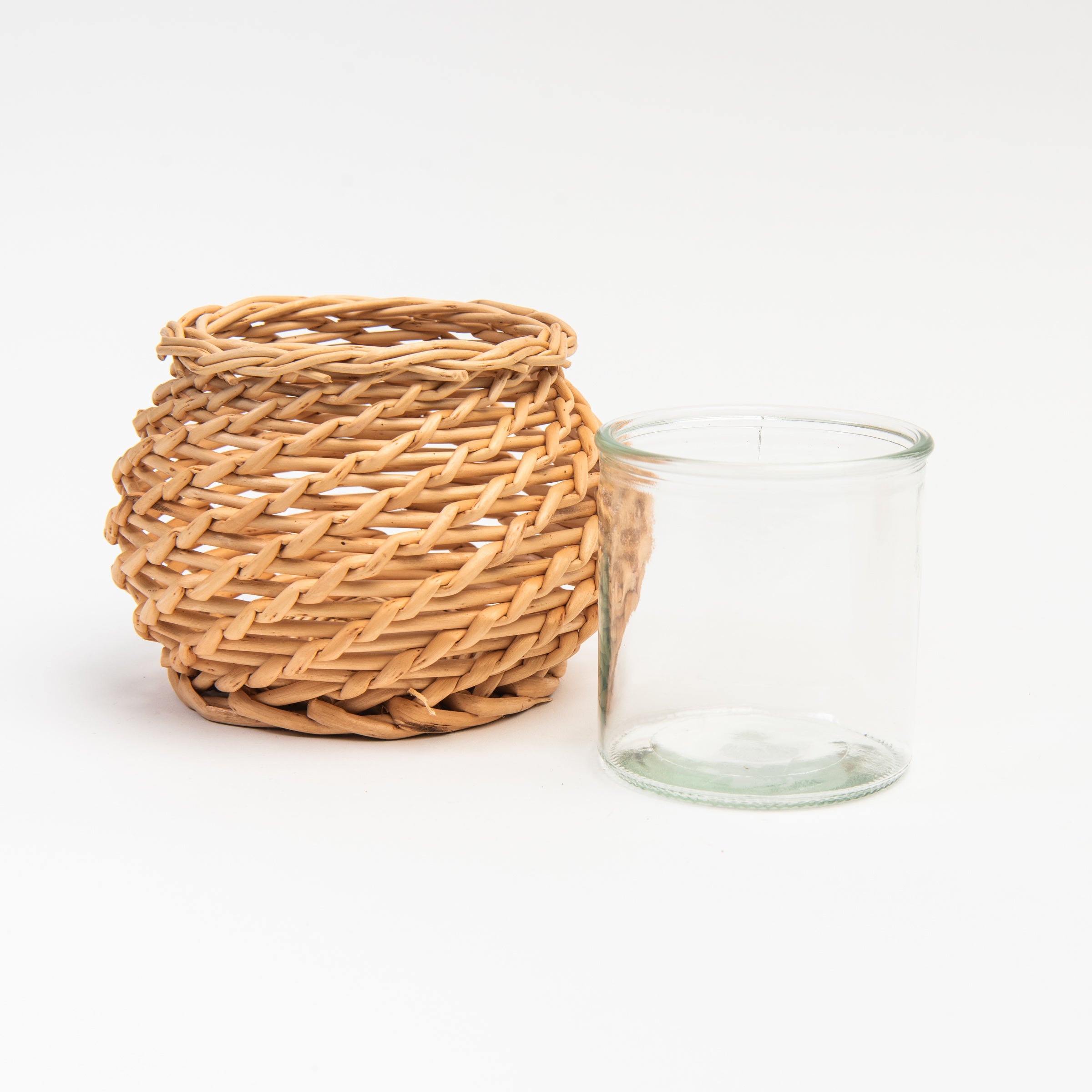 Basketweave Candle Holder, Round on a white background at Addison West