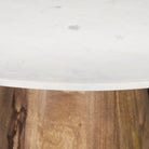 Close up of Allyson 42" Medium Brown w/ White Marble Top Dining Table 
