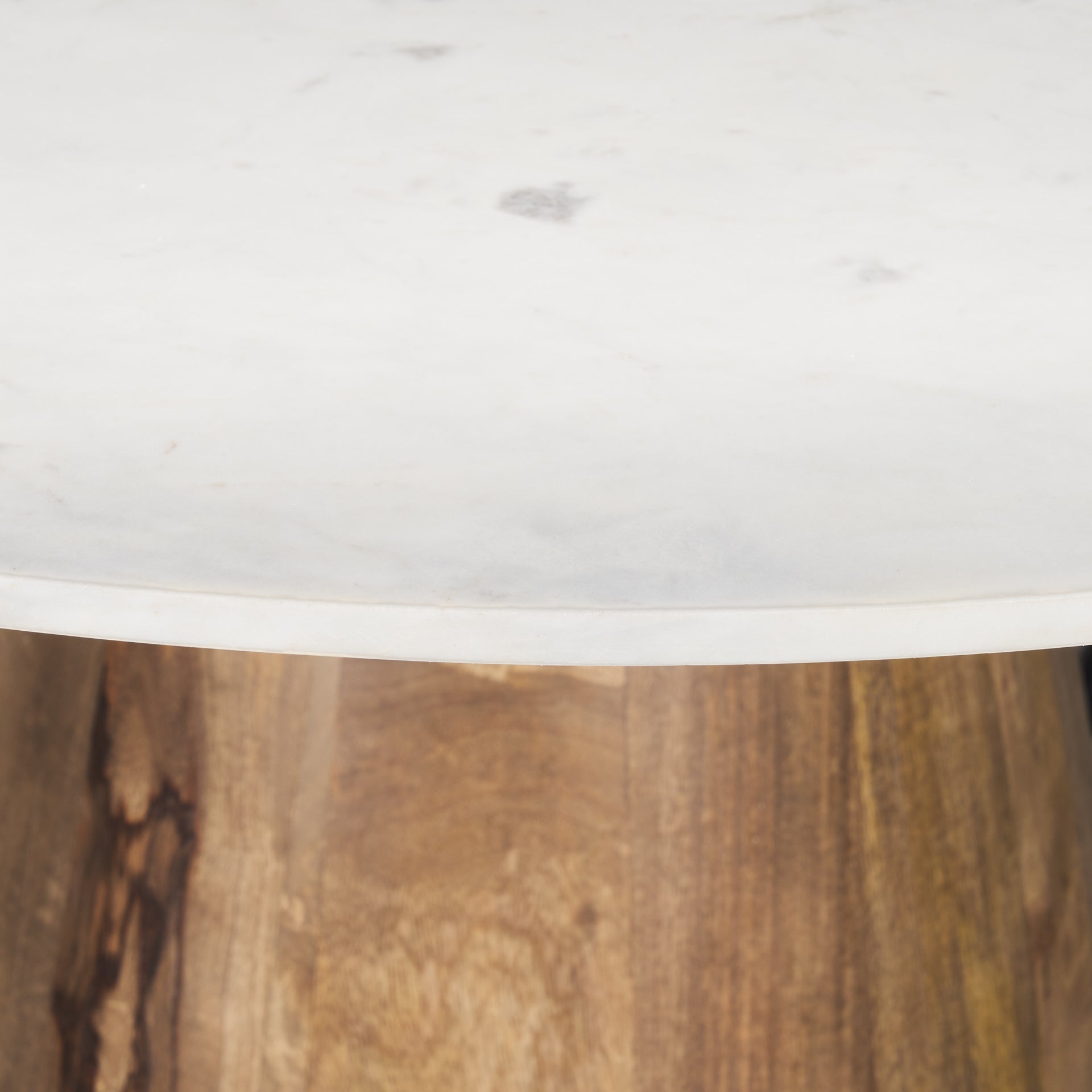 Close up of Allyson 42" Medium Brown w/ White Marble Top Dining Table 