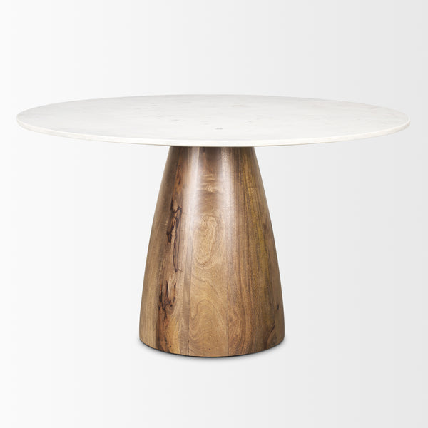 Mercana brand Allyson 48" Round Marble top Pedestal Dining Table on a white background